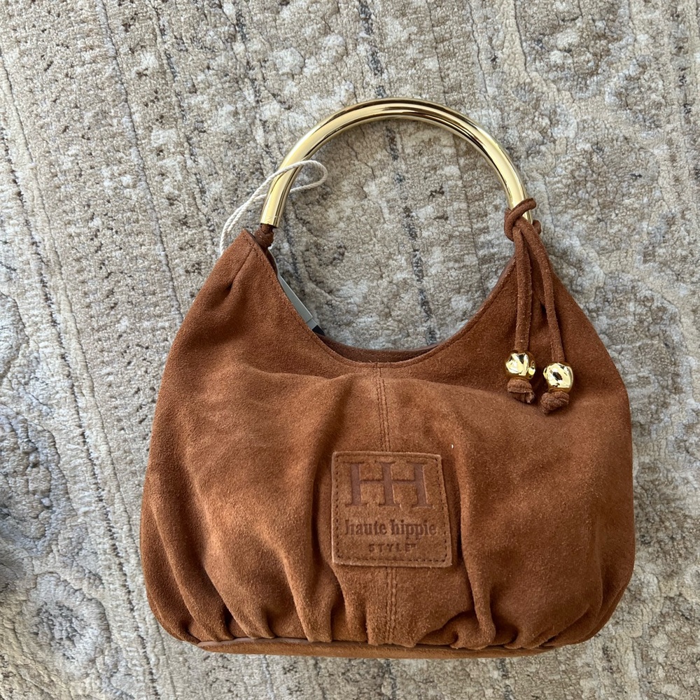 Haute Hippie Tan Suede Hobo with Gold Accents